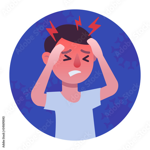 Dizziness and headache man colorful pictogram. Coronavirus prevention and symptom symbol, logo illustration. Flat style design.