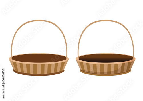 Brown empty basket isolated on white background illustration vector 