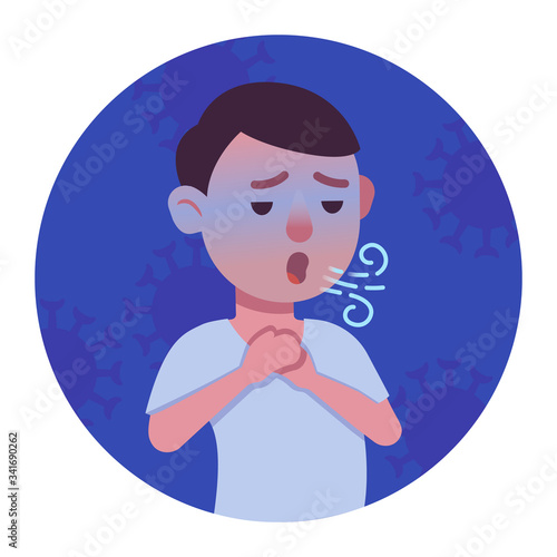 Patient with dyspnea, breathless colorful pictogram. Coronavirus COVID-19 symptom symbol, logo illustration. Flat style design.