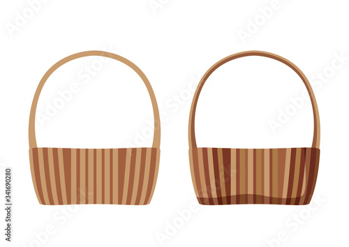 Brown empty basket isolated on white background illustration vector 