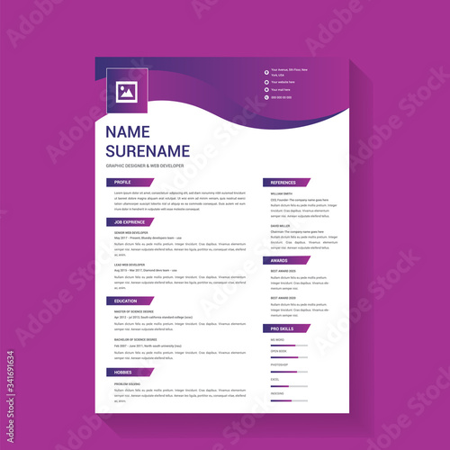 Professional Resume CV With Gradient Color Template Design