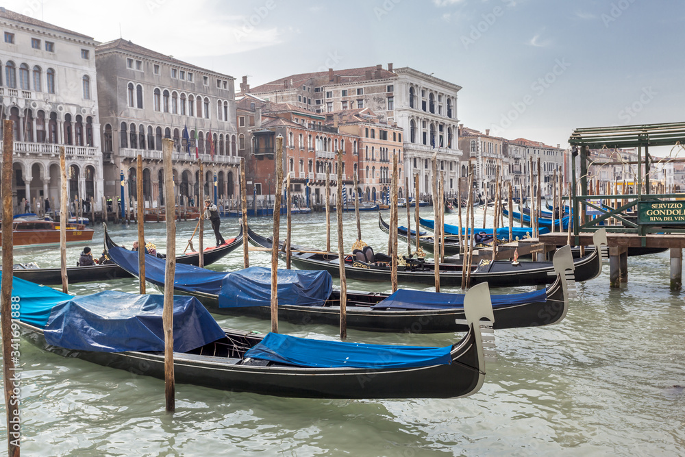 Gondolas and Grand Canal in Venice