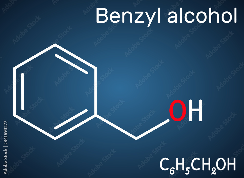 Vettoriale Stock Benzyl alcohol, C7H8O molecule. It is aromatic alcohol