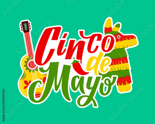 Cinco de Mayo - May 5, federal holiday in Mexico. Cinco de mayo. Hand drawn lettering phrase. Cinco de mayo poster with guitar and decoration vector illustration design. Cinco de Mayo, Mexican fiesta,