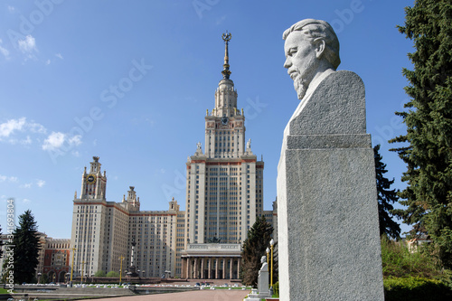 Bust of Alexander Popov in front of Moscow State University. Moscow  Russia.