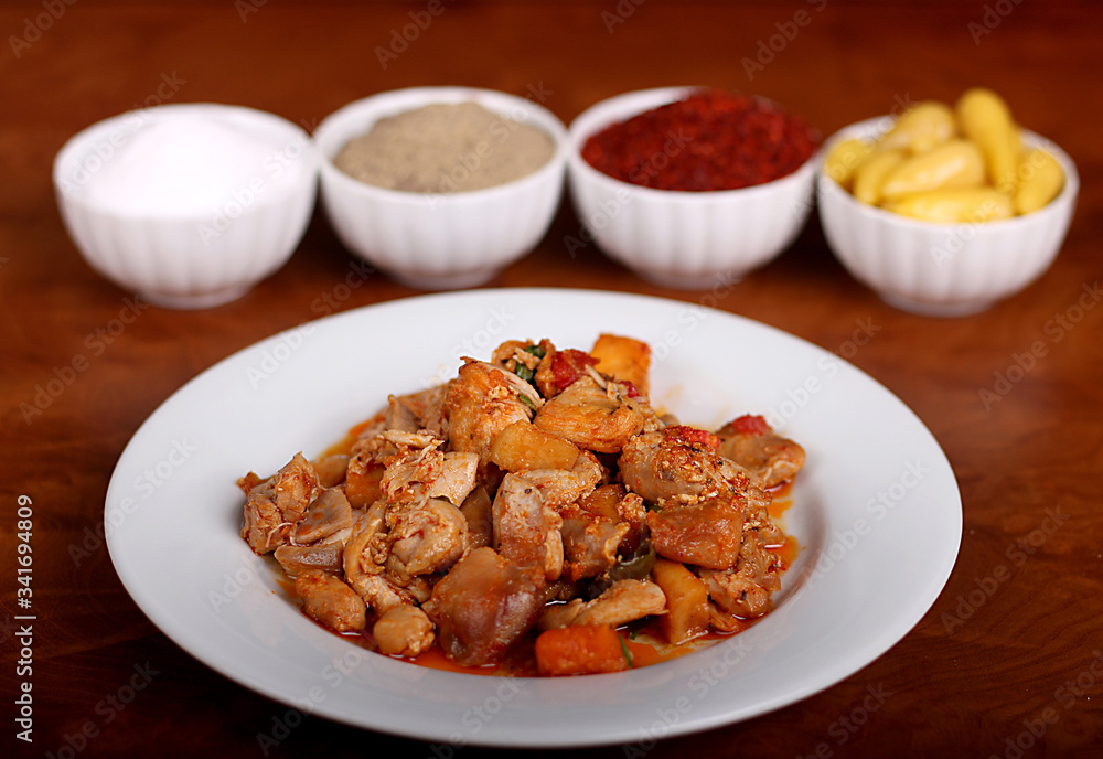 perfect turkish food chicken saute on spicy plate perfect turkish food chicken saute on spicy plate
