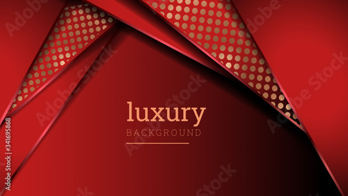 Abstract Red Luxury Background With Golden Pattern. Vector Illustrator. Futuristic Concept.