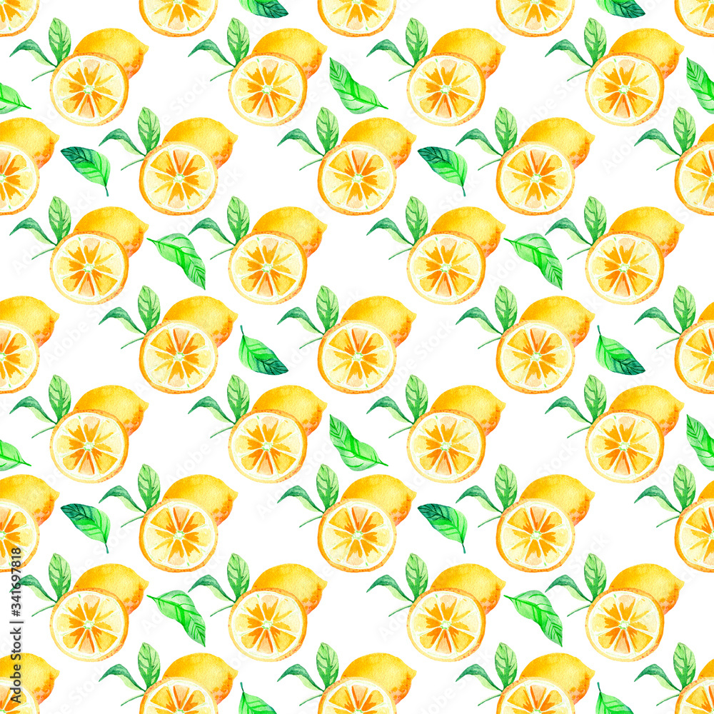 Watercolor seamless pattern with lemons isolated on a white background. Perfect for textiles, wallpapers, invitations, wrapping paper, packaging, background, wallpaper. Watercolor seamless pattern with lemons isolated on a white background. Perfect for textiles, wallpapers, invitations, wrapping paper, packaging, background, wallpaper.