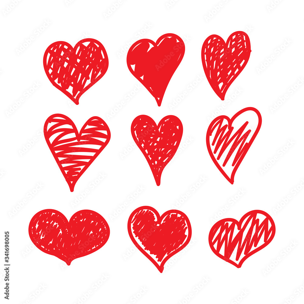 Doodle heart set in hand drawn style. Sketch, scribble. Cute vector illustration. Doodle heart set in hand drawn style. Sketch, scribble. Cute vector illustration.
