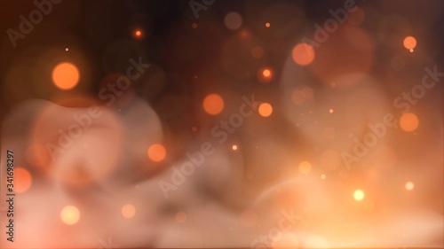Vector blurry flame and sparks on a dark background, orange bokeh fire with smoke