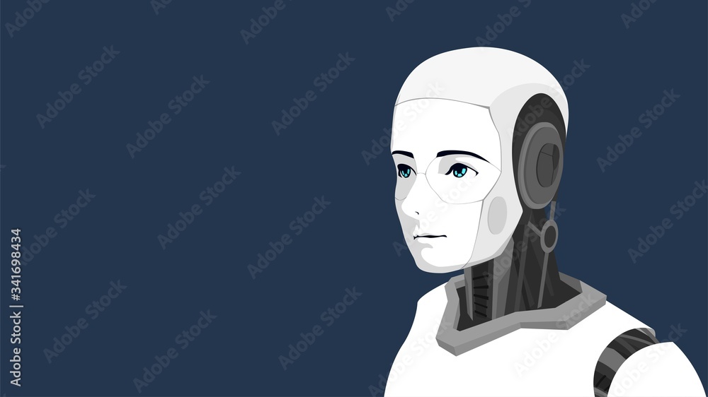 Humanoid robot with blue eyes, android with artificial intelligence Humanoid robot with blue eyes, android with artificial intelligence