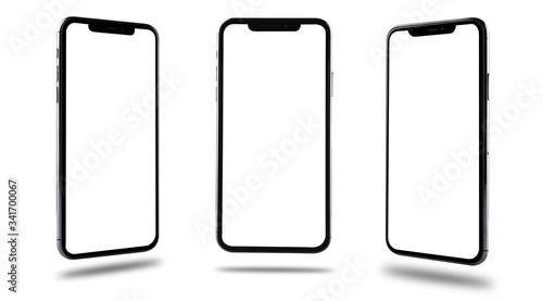 Smartphone mobile mockup blank screen three position front and side