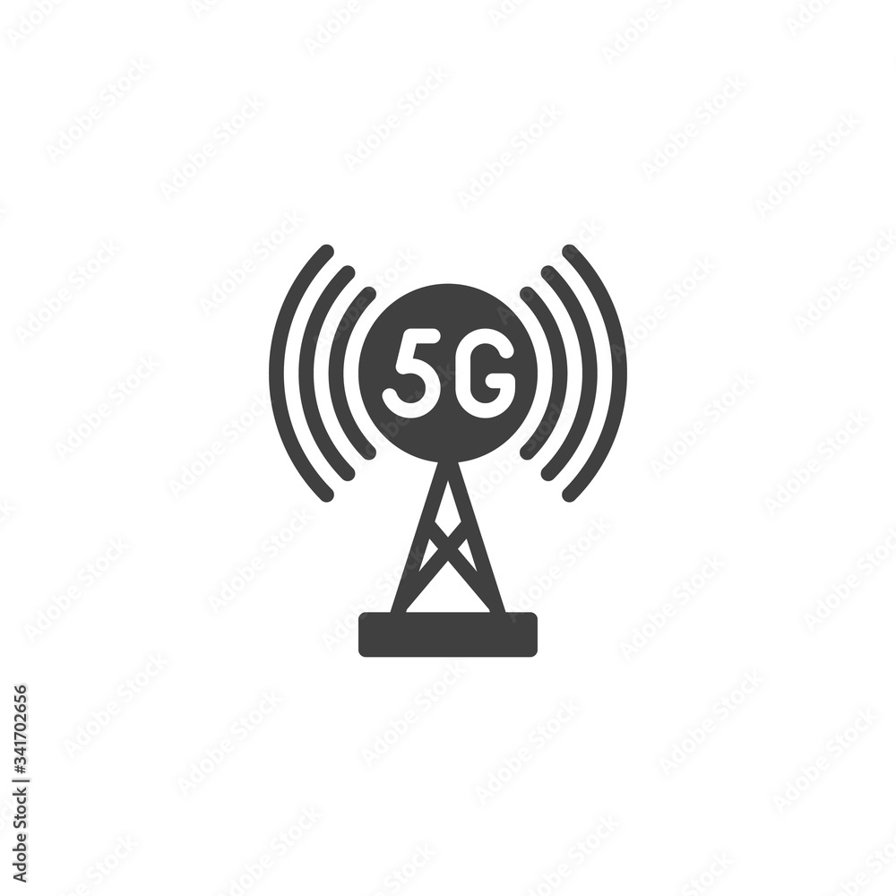 5G transmission tower vector icon. filled flat sign for mobile concept and web design. Broadcasting, 5G antenna glyph icon. Symbol, logo illustration. Vector graphics 5G transmission tower vector icon. filled flat sign for mobile concept and web design. Broadcasting, 5G antenna glyph icon. Symbol, logo illustration. Vector graphics