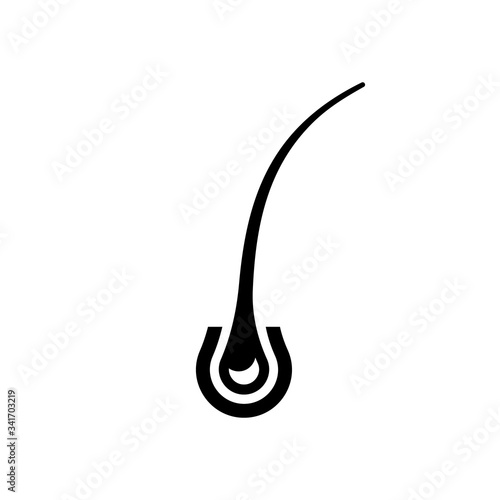 Silhouette hair follicle. Outline icon of growing hair with thin tip. Illustration for package design of shampoo, cosmetic product, stimulate growth vitamins. Flat isolated vector on white background