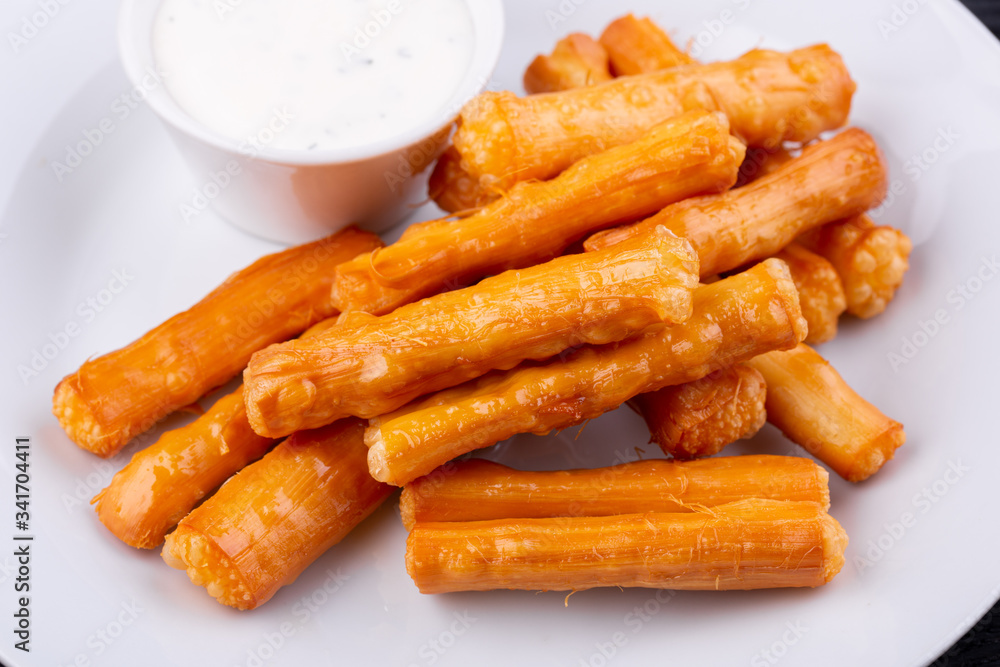 Cheese sticks, served with sour cream
Cheese sticks, served with sour cream