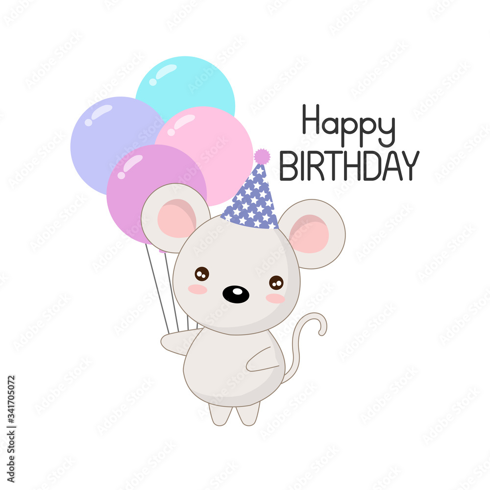 Cute happy birthday card with funny mouse. Cute happy birthday card with funny mouse.