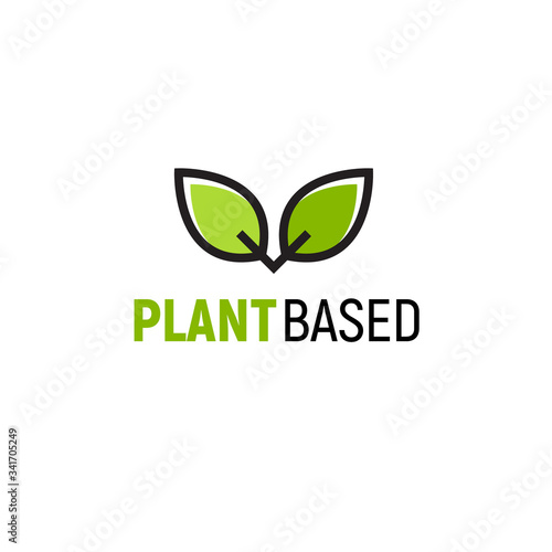 Plant based vegan badge eco icon. Suitable vegetarian symbol logo leaf plant sign.