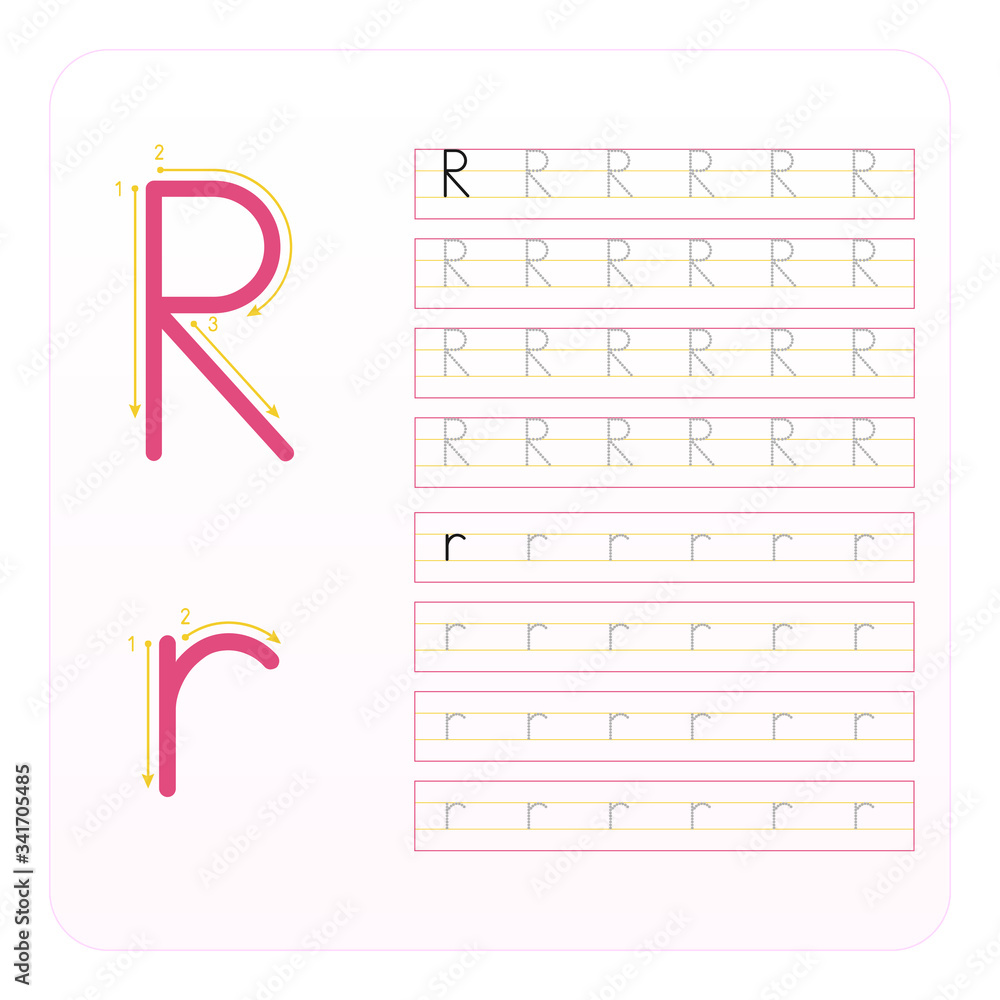 Writing practice letter R printable, kindergarten kids to improve basic ...