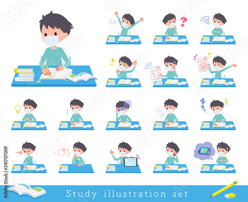 flat type mask blue clothing boy_Study