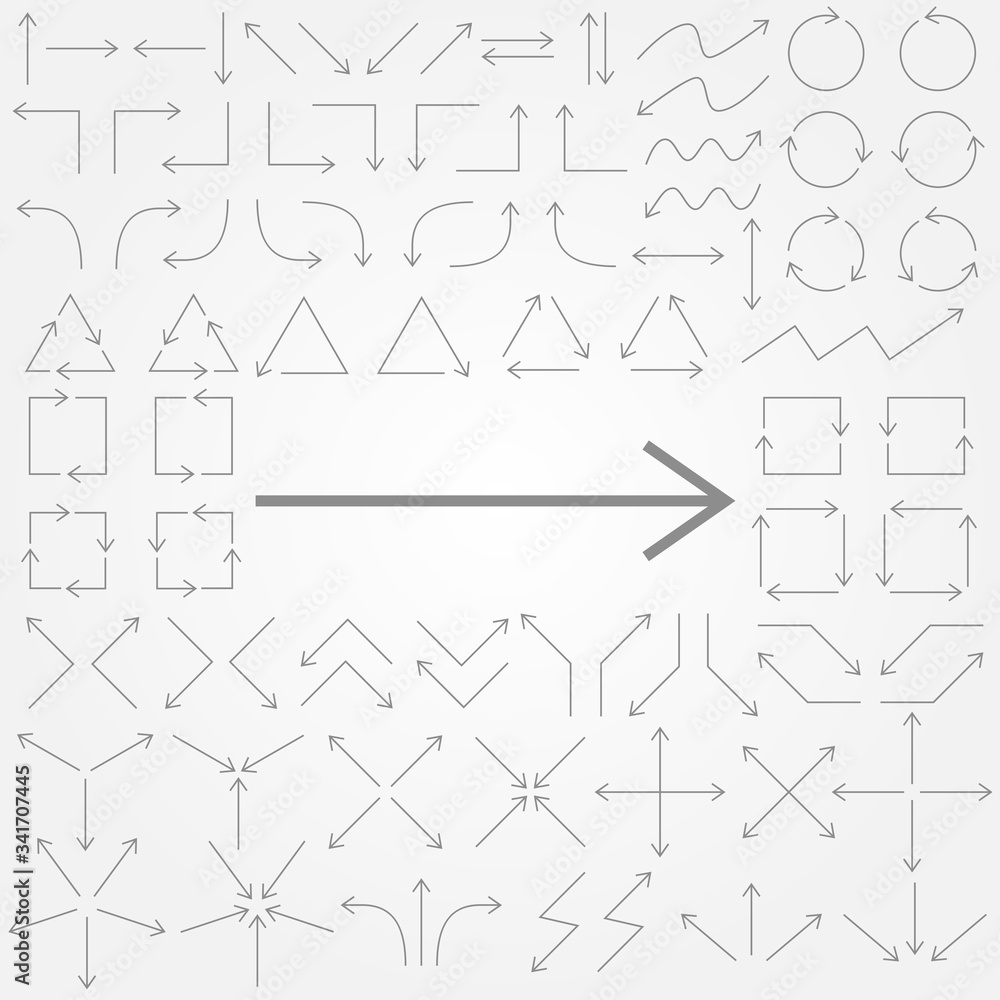 Big set of arrows. Gray isolated. Vector illustration.