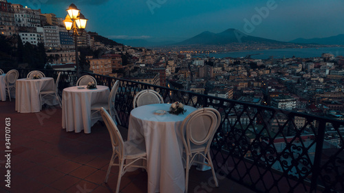 Beautiful panorama at night Vesuvius and Naples Italy