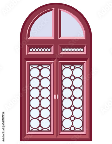 Double door in cartoon style. Beautiful element of architecture.