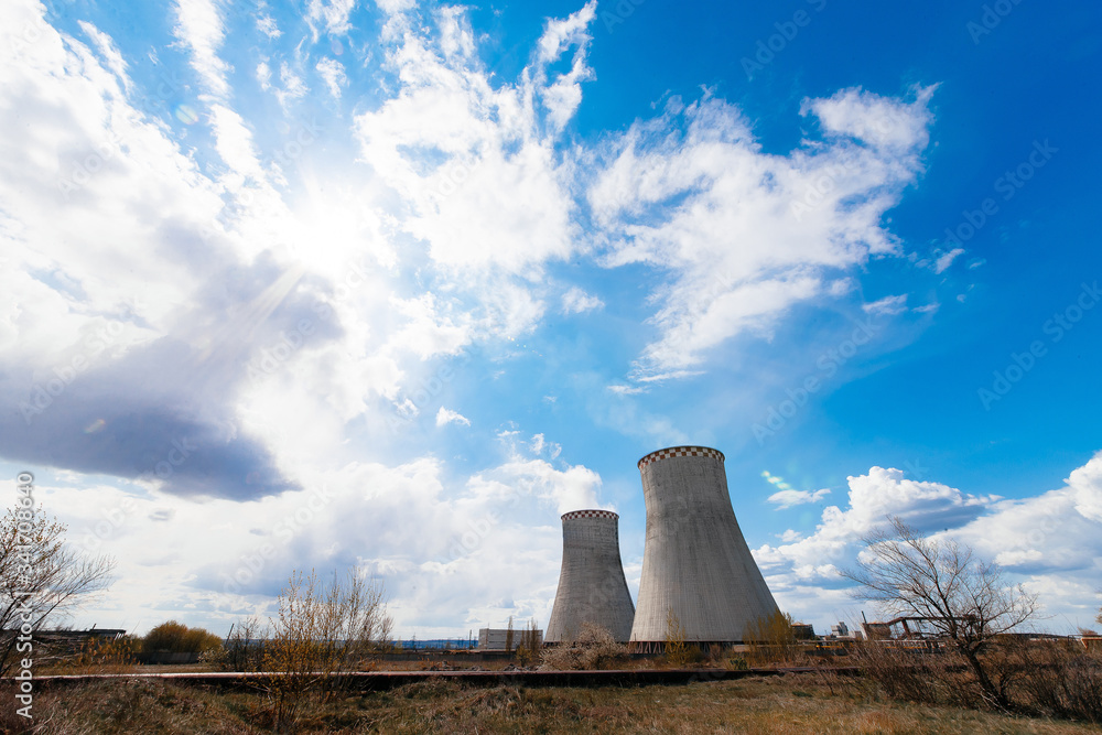 tops of cooling towers of atomic power plant tops of cooling towers of atomic power plant