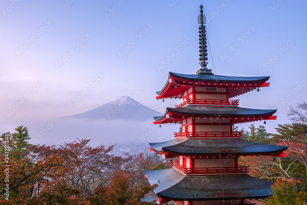 Fuji with Chureito Pagoda in autumn, Fujiyoshida, Japan