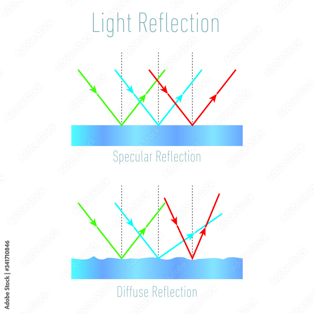 Light Reflection infographic diagram. Specular Reflection and Diffuse Reflection Light Reflection infographic diagram. Specular Reflection and Diffuse Reflection