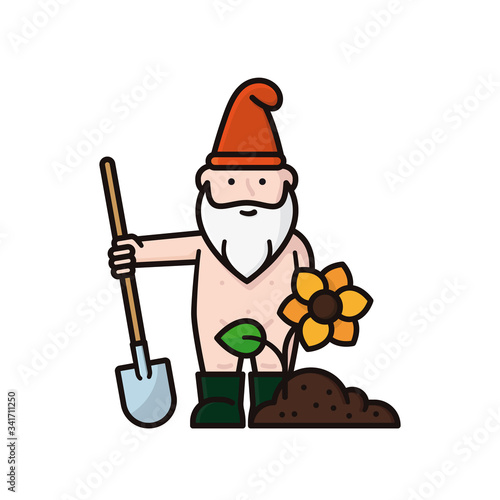Undressed garden gnome isolated cartoon character vector illustration for Naked Gardening Day on May 2nd