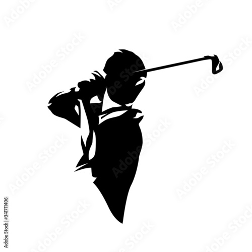 Golf player, isolated vector silhouette, golfer logo