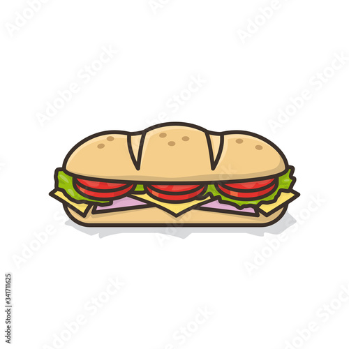 Hoagie or sub with tomato, lettuce, ham, cheese isolated vector illustration for Hoagie Day on May 5th