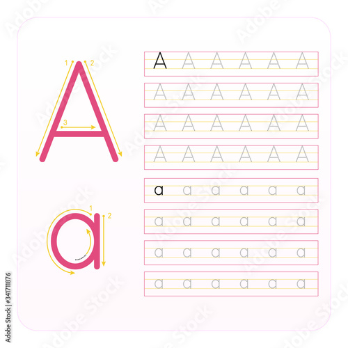 Writing practice letter A printable, kindergarten kids to improve basic writing skills, 