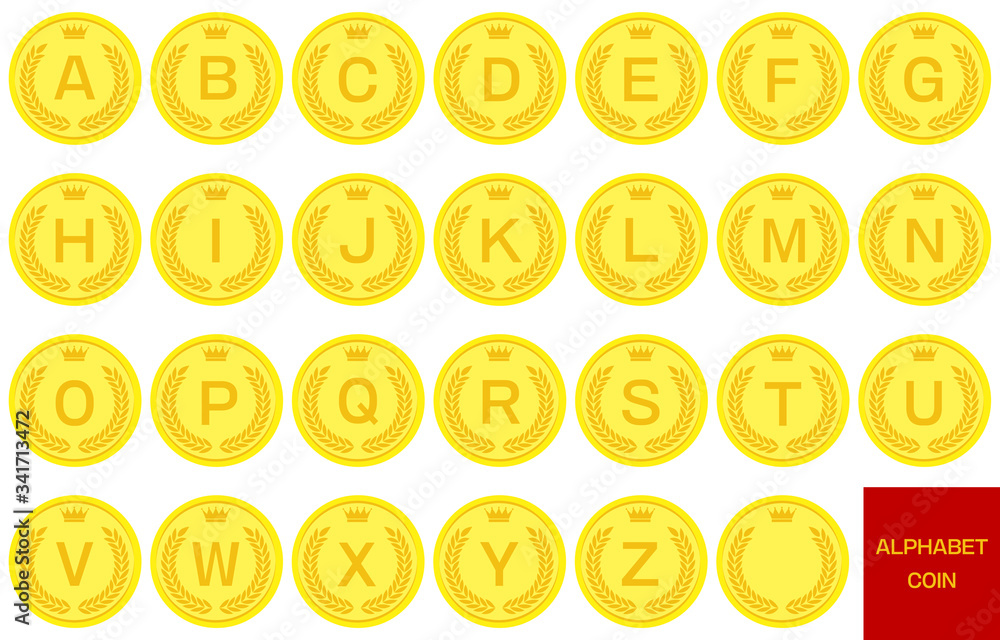月桂冠と王冠のアルファベットコイン セット Stock ベクター Adobe Stock
