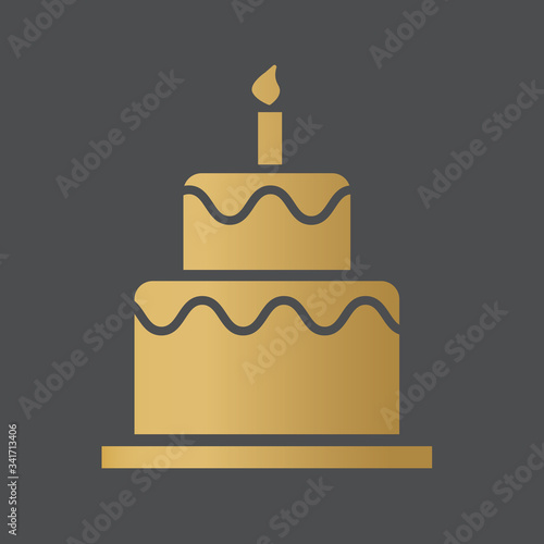 godlen birthday cake icon- vector illustration photo