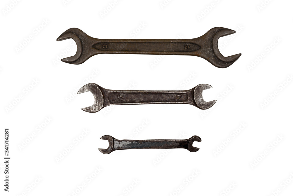 wrenches of different sizes isolated on white background, spanner tool wrenches of different sizes isolated on white background, spanner tool