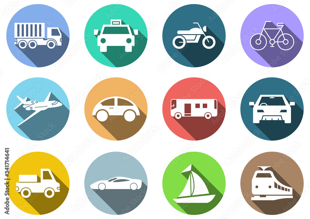 flat icons set, transportation, Airplane, Car, Truck, Bus, Train, Bicycle,Car front,Motorcycle,Pickup truck,Boat,vector illustrations flat icons set, transportation, Airplane, Car, Truck, Bus, Train, Bicycle,Car front,Motorcycle,Pickup truck,Boat,vector illustrations