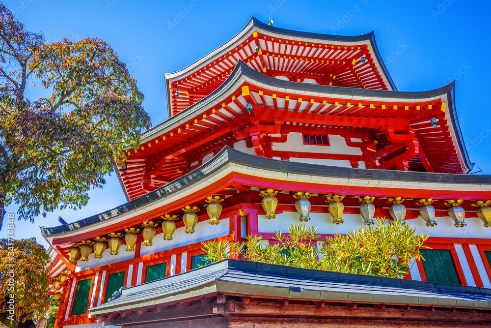 Koyasan.. View of the Manihouto Pagoda at Jofukuin Temple, in Mount Koya (Koyasan), Japan