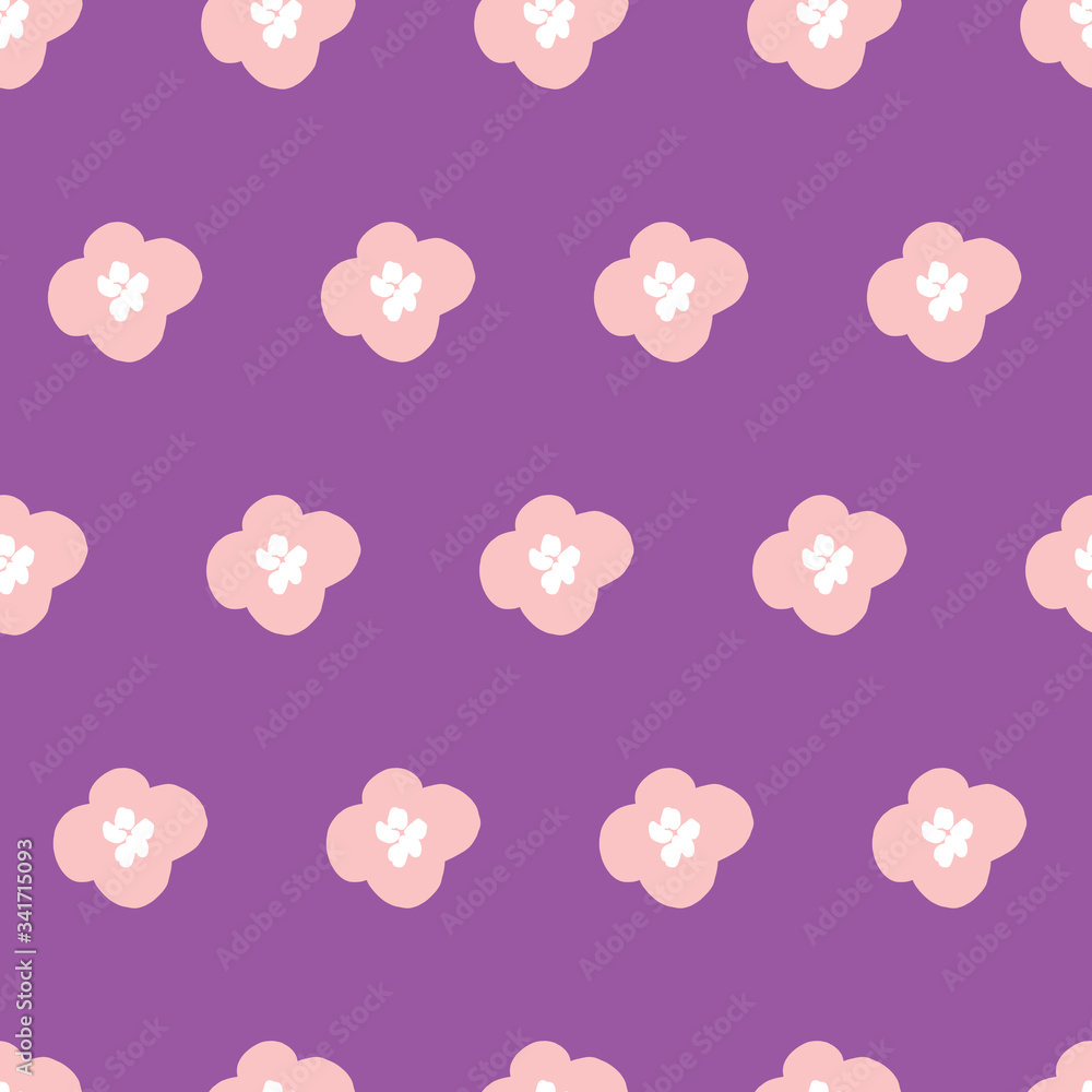Repeat stylized pink Flower Pattern with purple background. Seamless floral pattern. Stylish repeating texture. 