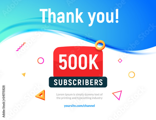 500000 followers vector post 500k celebration. Five hundred thousands subscribers followers thank you congratulation photo