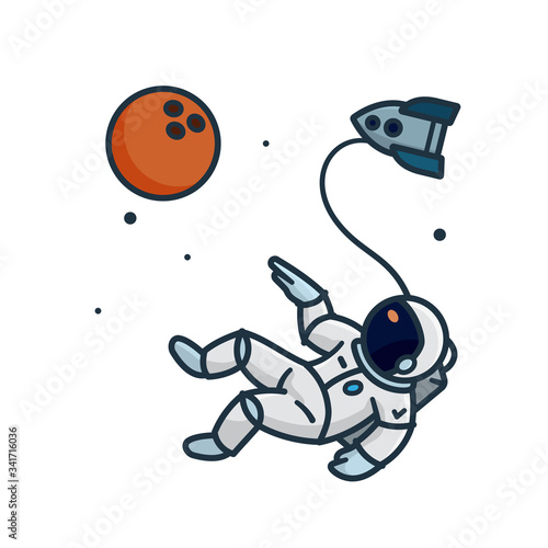 Astronaut walking in space isolated vector illustration for Space Day on May 1st