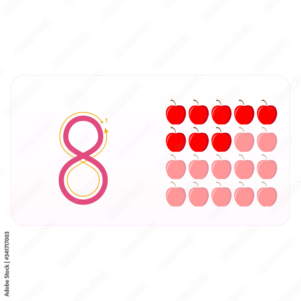 Preschool / kindergarten kids. Illustration learning practice number. Showing numbers with apples.