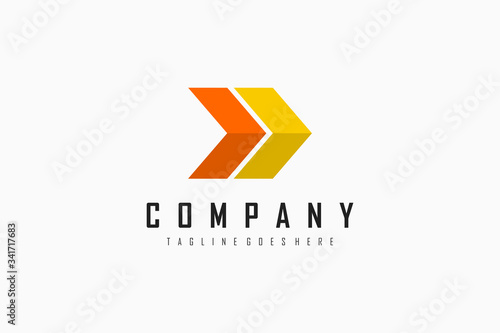 Double Arrow Icon. Geometric Right Arrows Origami Style. Usable for Business and Technology Logos. Flat Vector Logo Design Template Element.