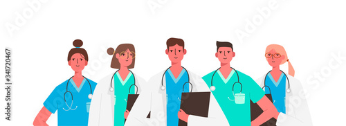 Set of doctors characters. Medical team concept in vector illustration design. Medical staff doctor nurse therapist surgeon professional hospital workers, group of medics.