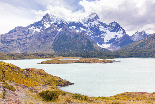 Landscape of "Los Cuernos" (The Horns in English) and Nordenskjöld Lake - Torres del Paine National Park