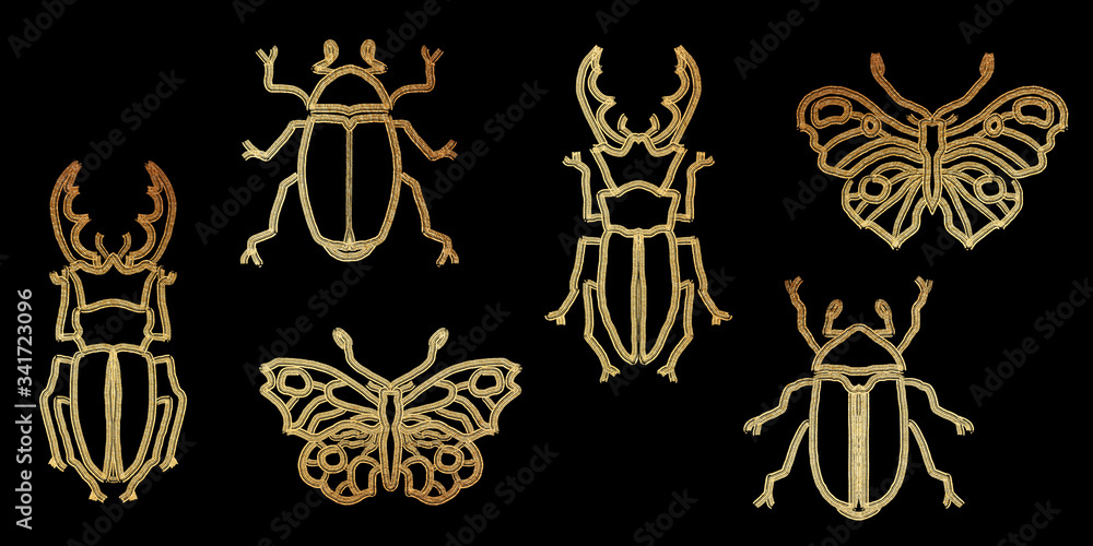 Set of gold insects, luxury glitter illustration decor for invitations, greeting cards, certificate Set of gold insects, luxury glitter illustration decor for invitations, greeting cards, certificate
