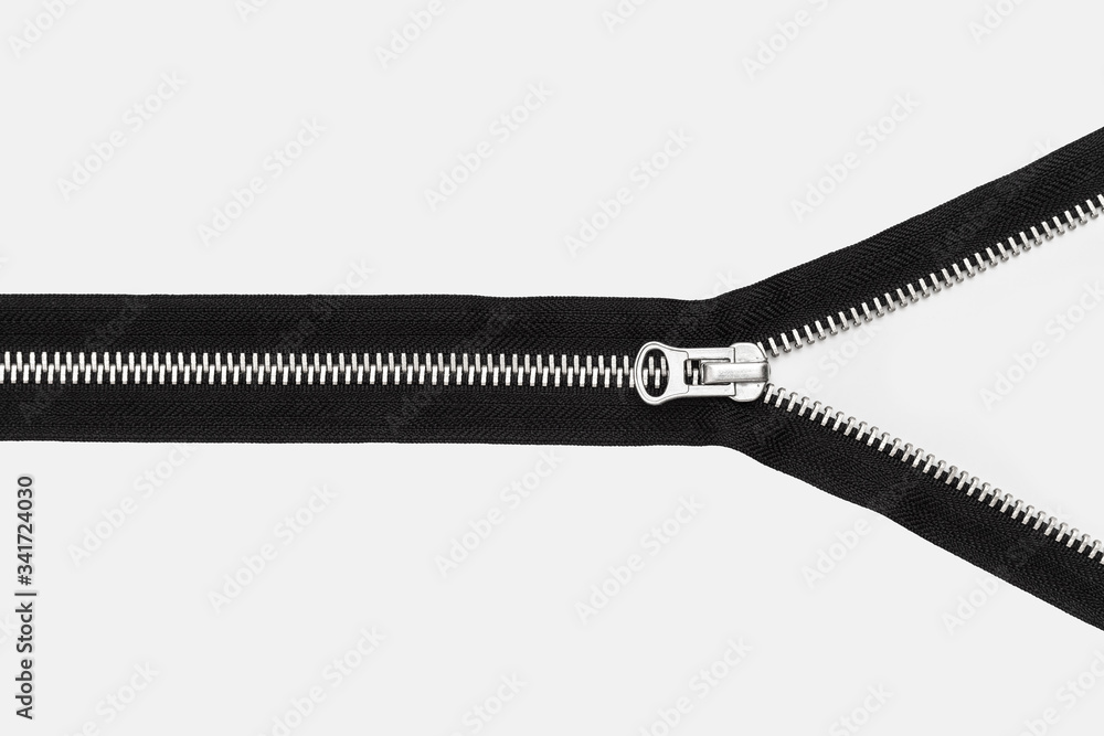isolated black zipper with metal lock on white background isolated black zipper with metal lock on white background