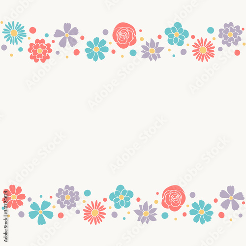 Card with colourful flowers and copyspace. Mother’s Day, Women’s Day and Valentine’s Day background. Vector
