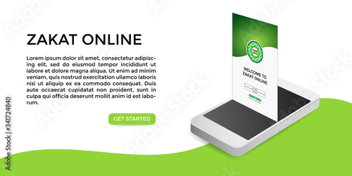 Zakat Online landing page conceptual design where the system enables everybody to perform their zakat payment via a online payment commerce platform. Zakat means obligatory charity to help the poor.
