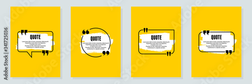 Quote frames blank templates set. Text in brackets, citation empty speech bubbles, quote bubbles. Textbox isolated on color background. Vector illustration